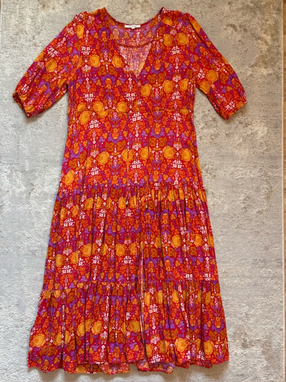 Abel The Label Floral Prairie Front Split Boho Cottagecore Midi Dress Size Large - Picture 5 of 14